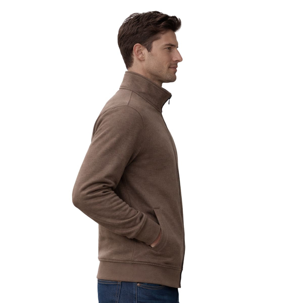 HG Men's Mockneck Fleece Zipper Jacket - Brown