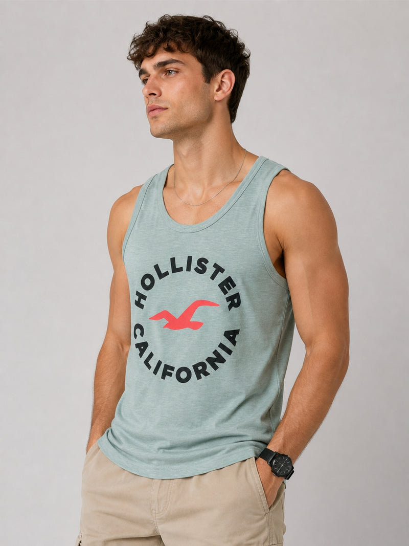 Men Graphic Printed ActiveFit Sleeveless Vest - Slub Gray