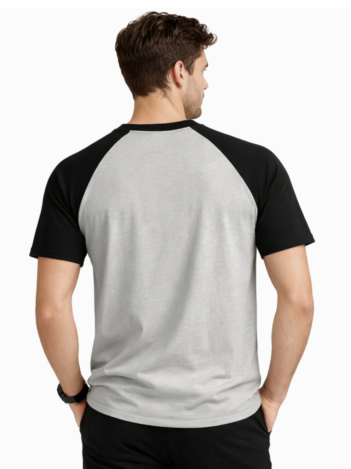 Men's Classic Raglan Tee Shirt - Light Gray & Black