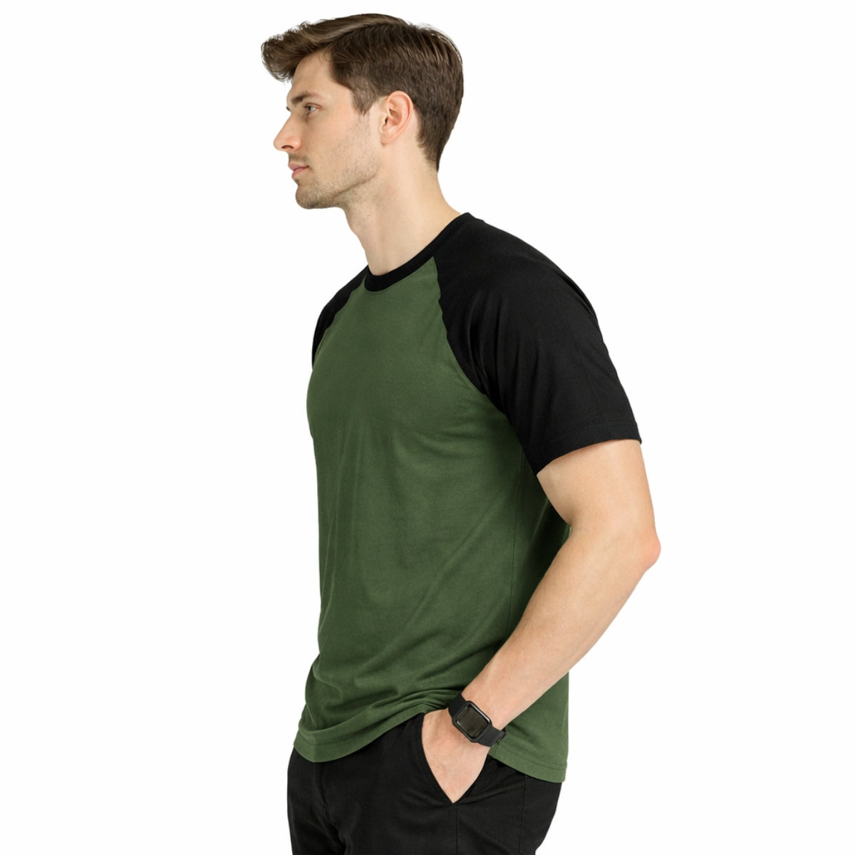 Men's Classic Raglan Tee Shirt - Hazel Green & Black