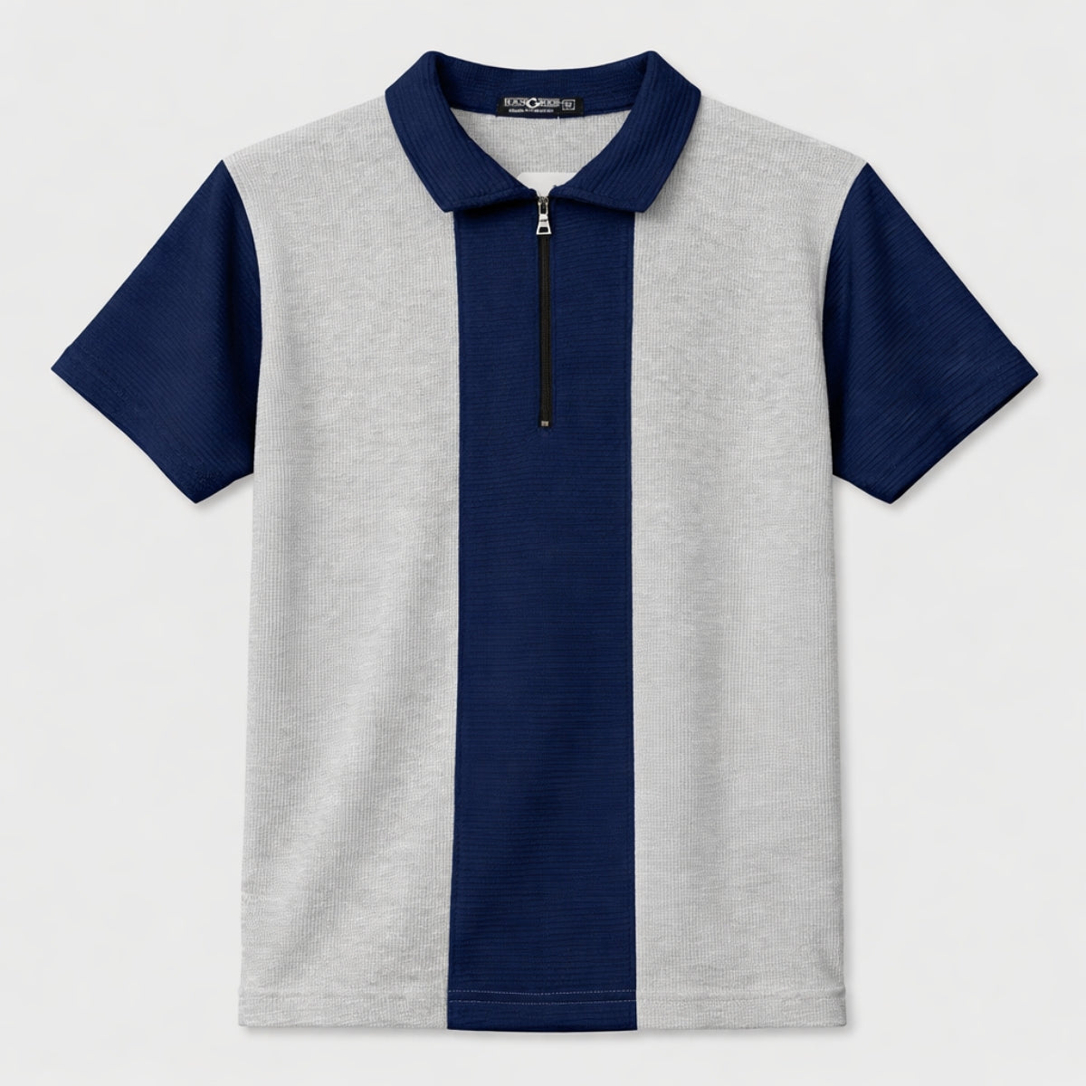 Men’s Premium Thermal Knit Half-Zip Polo Shirt – Gray & Navy