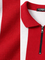 Men’s Premium Thermal Knit Half-Zip Polo Shirt – Red & White