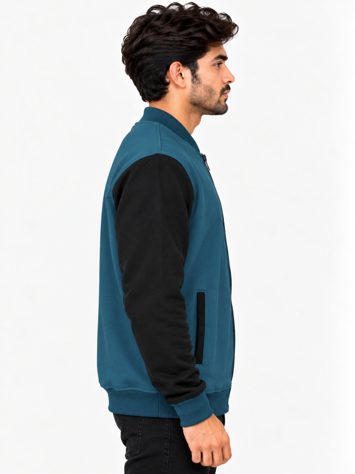 Elegant Contrast Sleeve Fleece Zipper Jacket - Zink