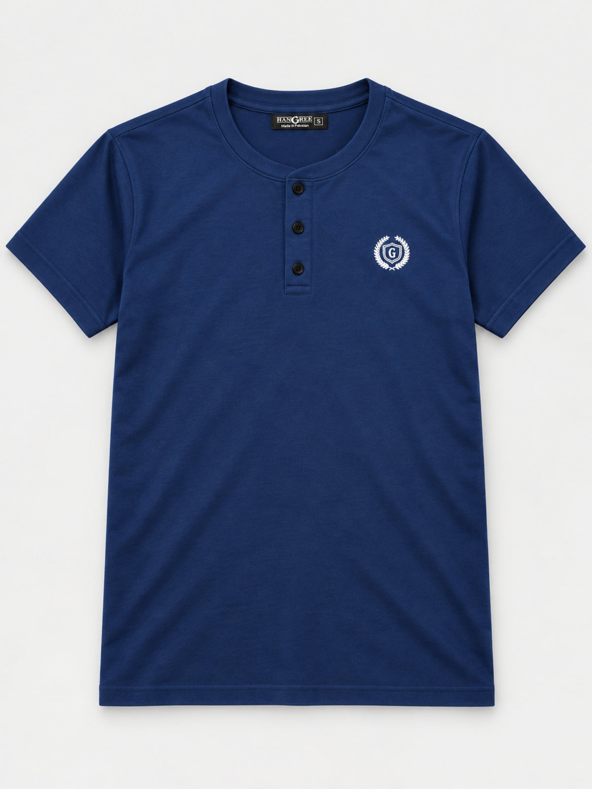 Signature Embroidered Henley Shirt - Navy Blue