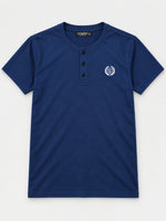 Signature Embroidered Henley Shirt - Navy Blue