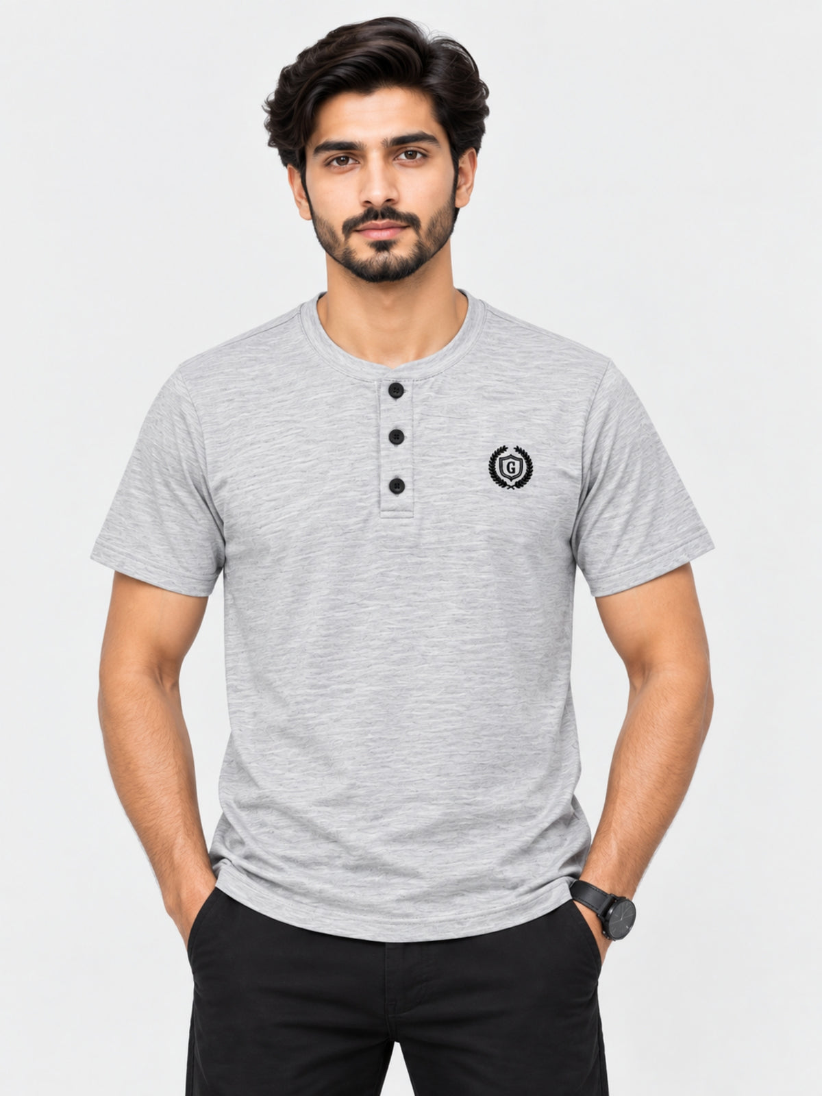 HG SIGNATURE EMB HENLEY TEE - HYDER GRAY