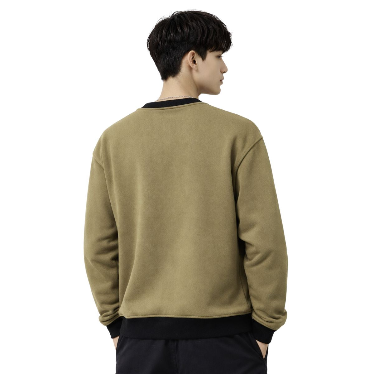 HG Cut & Sew Color-Block Crewneck Terry Sweat Shirt – Brown