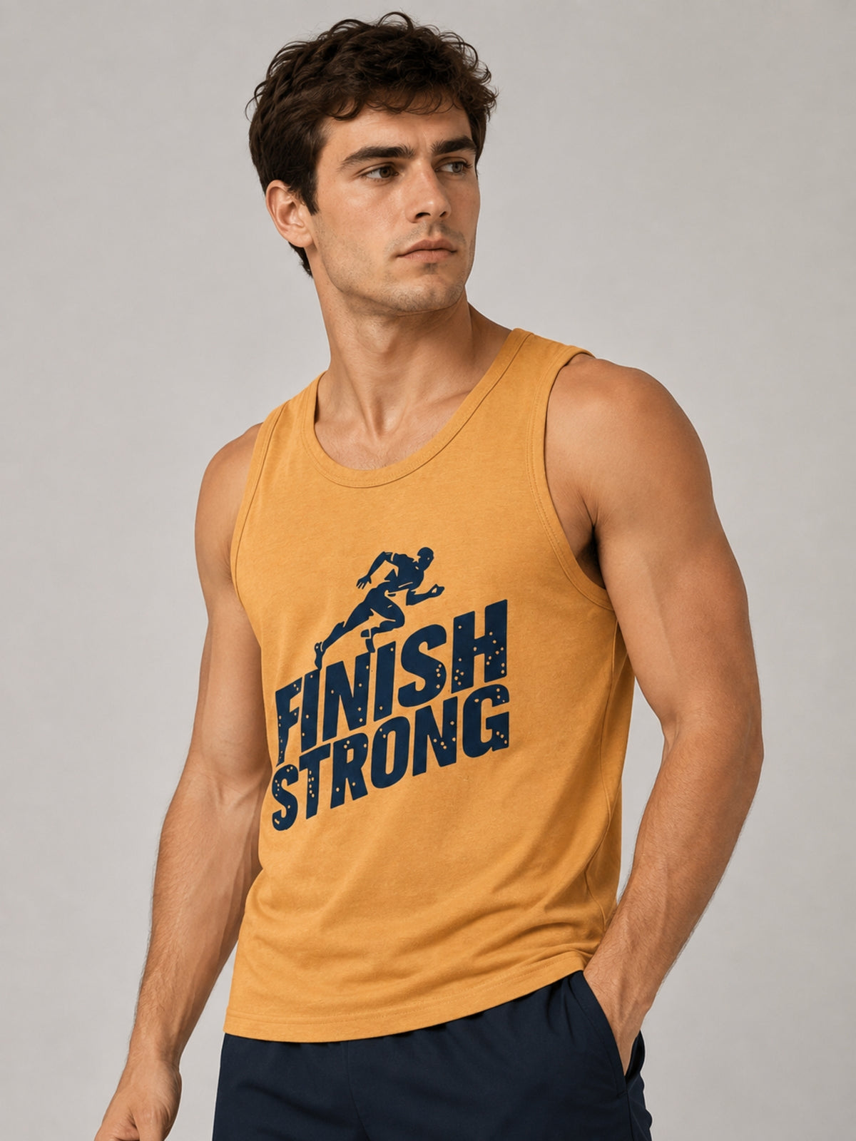 HG "Finish Strong" Printed ActiveFit Sleeveless Vest - Mustered Yellow