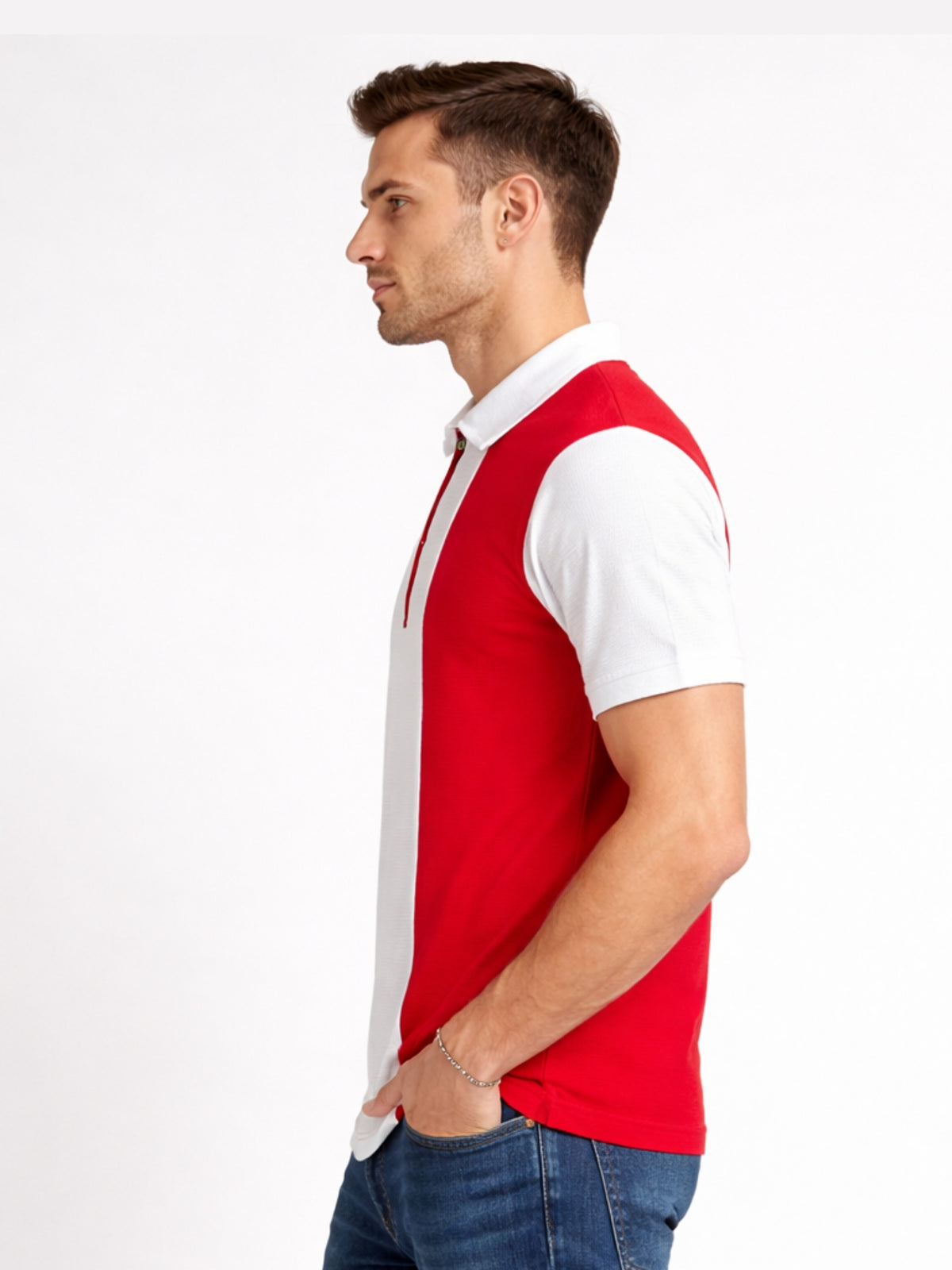 Men’s Premium Thermal Knit Half-Zip Polo Shirt – Red & White