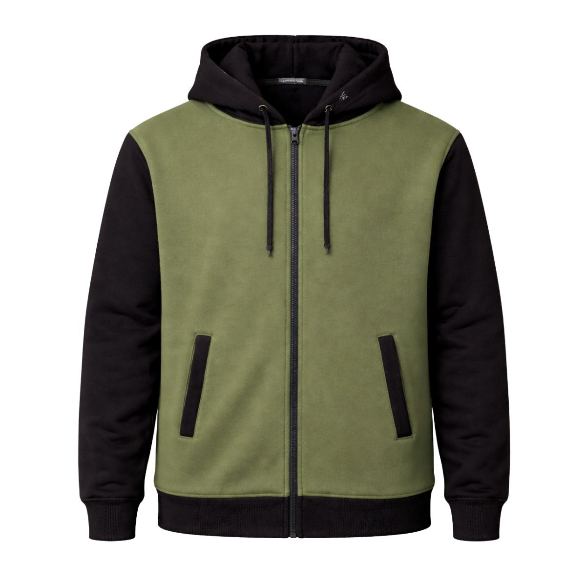 HG Two-Tone Fleece Zip-Up Hoodie – Olive Green & Black