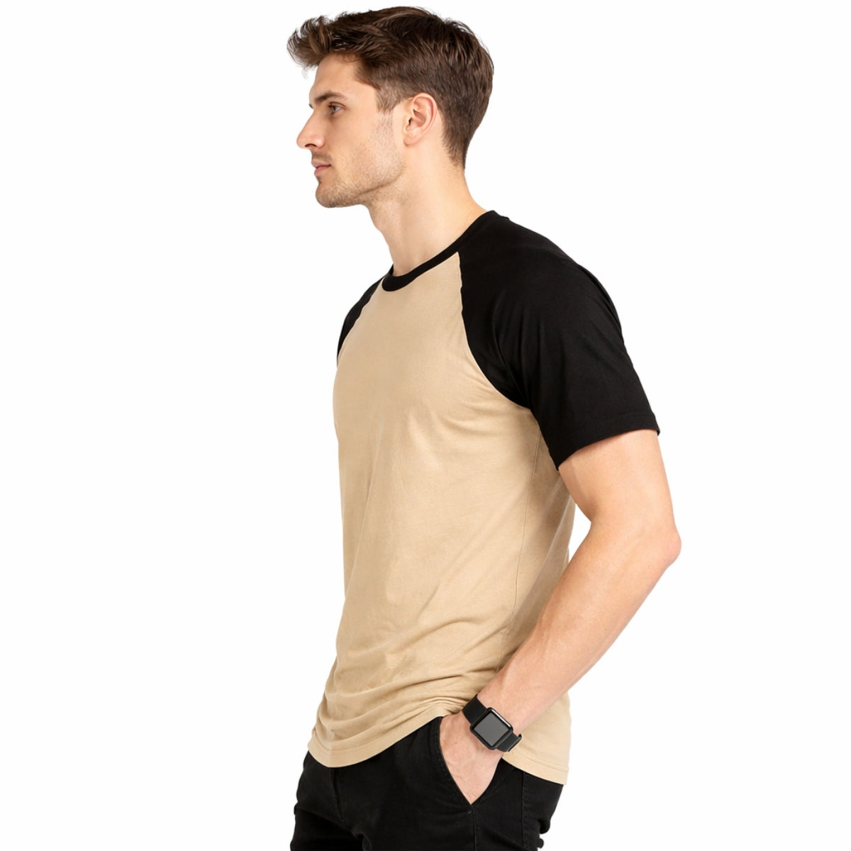 Men's Classic Raglan Tee Shirt - Beige & Black