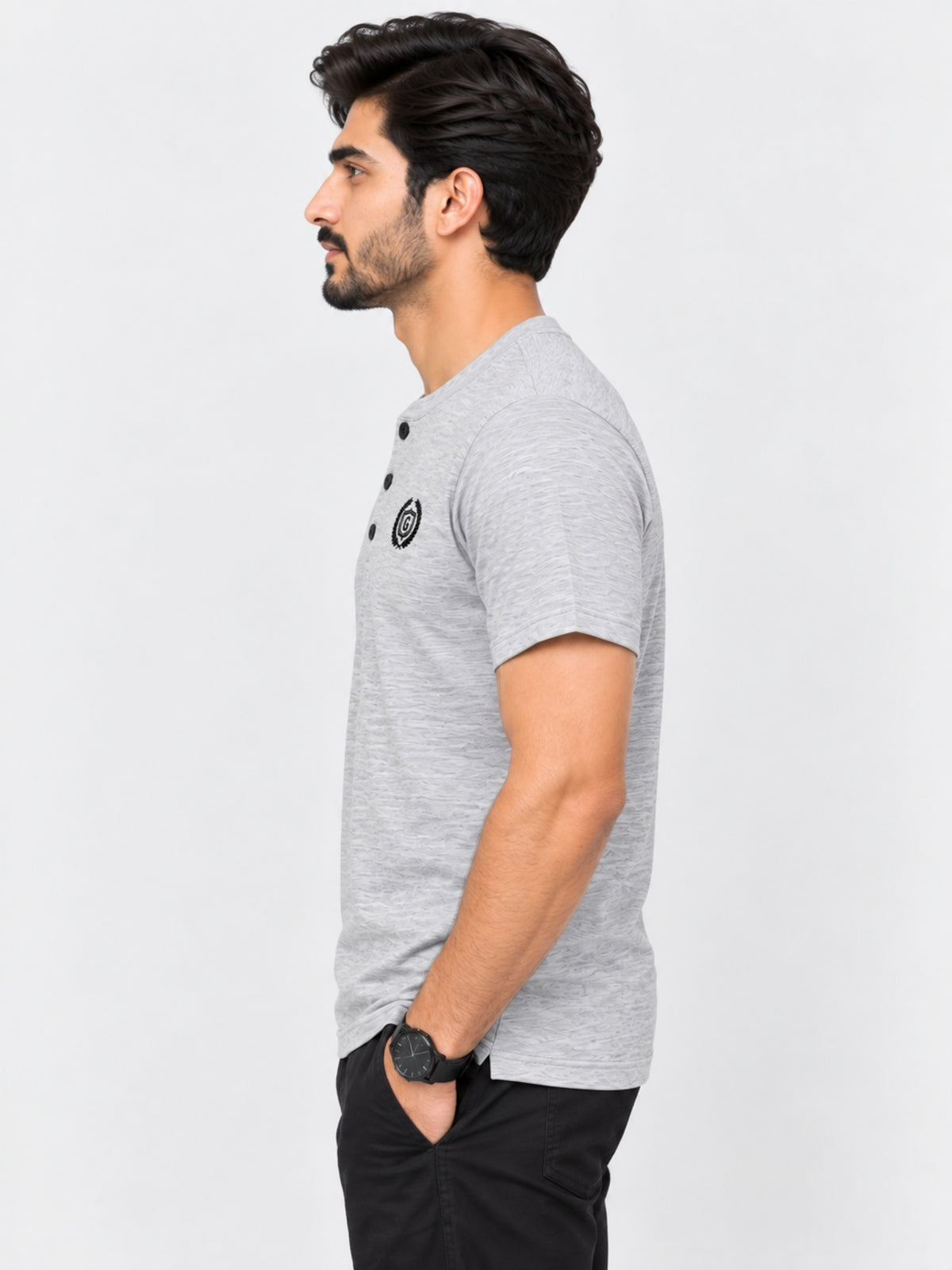 HG SIGNATURE EMB HENLEY TEE - HYDER GRAY