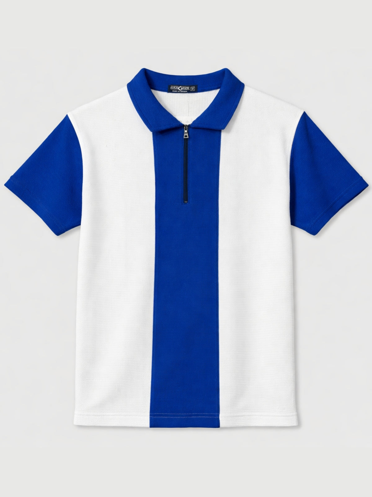 Men’s Premium Thermal Knit Half-Zip Polo Shirt – White & Blue