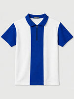 Men’s Premium Thermal Knit Half-Zip Polo Shirt – White & Blue
