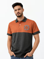 Men's Signature Emb Luxury Panel Polo - Rust & Dark Gray