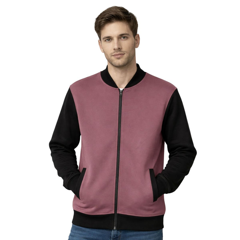 HG Contrast Sleeves Exclusive Fleece Zipper Jacket - Copper Rose