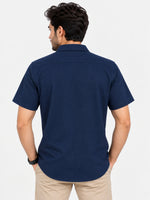 Classy "Brooklyn" Embroidered Soft Cotton Casual Shirt - Navy
