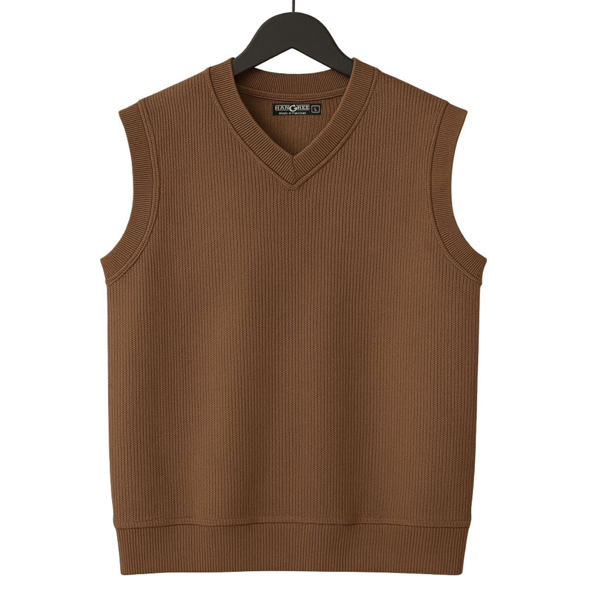 HG Men's Ribbed V-Neck Sleeveless Sweater - Otter Brown