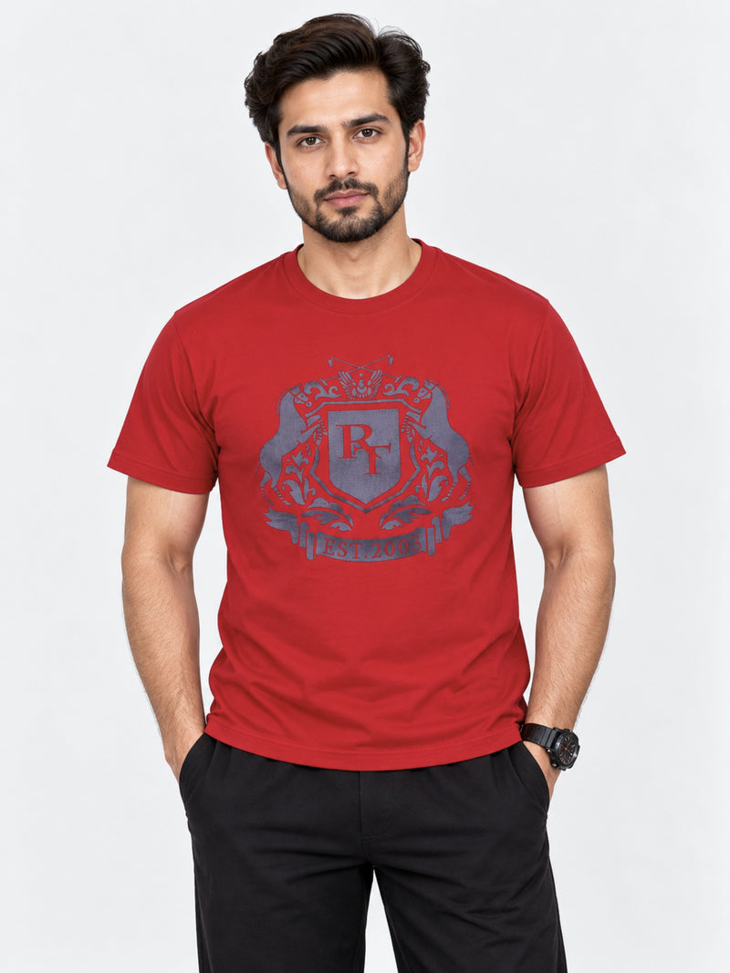 Branded Round Neck Fashion Tee Shirt - Red