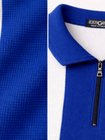 Men’s Premium Thermal Knit Half-Zip Polo Shirt – White & Blue