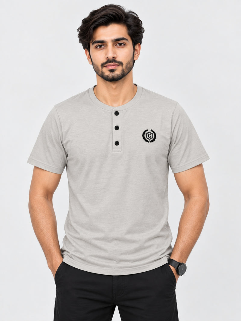 HG SIGNATURE EMB HENLEY TEE - OFF WHITE
