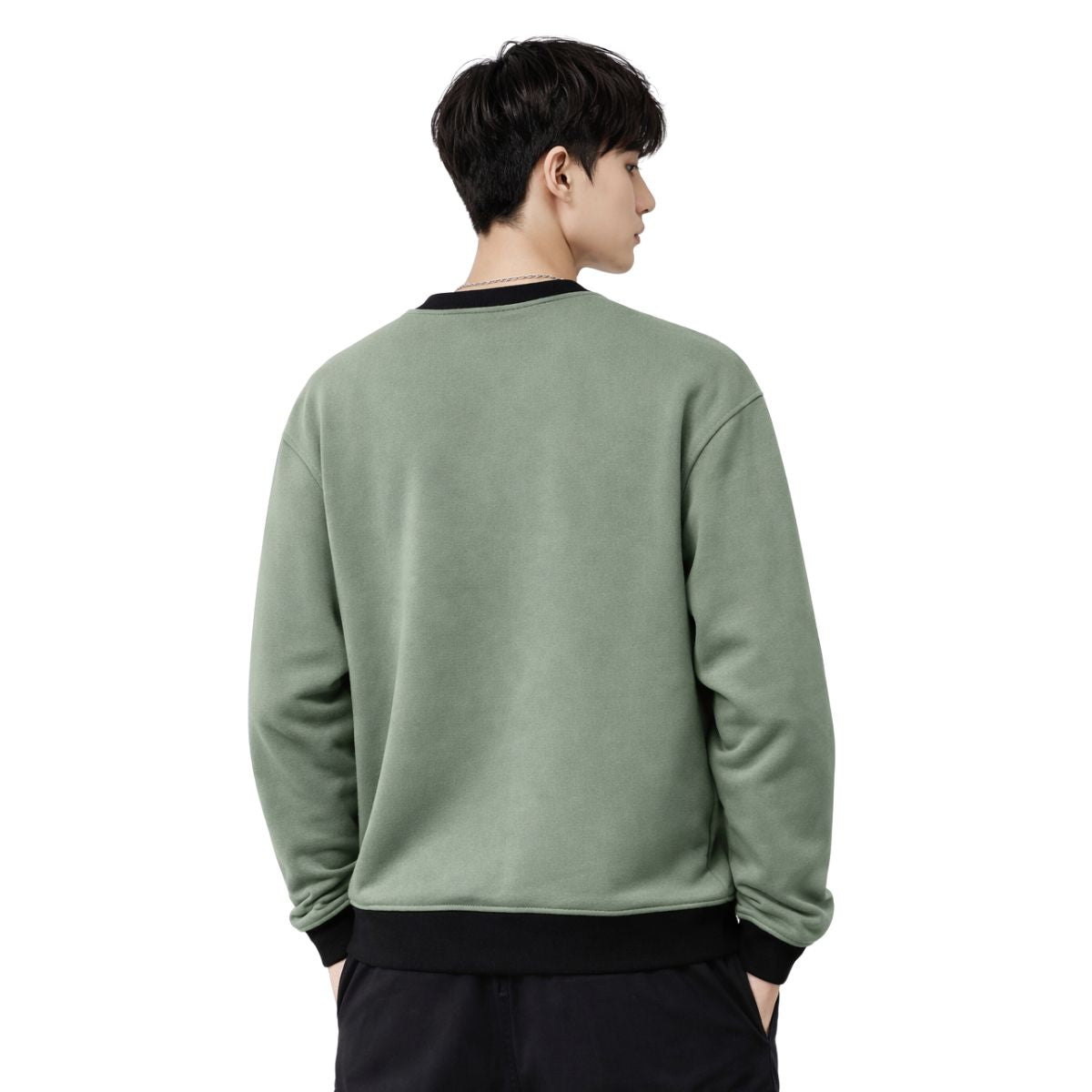 HG Cut & Sew Color-Block Crewneck Terry Sweat Shirt – Sage Green