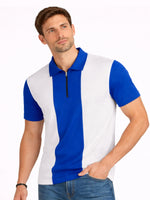 Men’s Premium Thermal Knit Half-Zip Polo Shirt – White & Blue