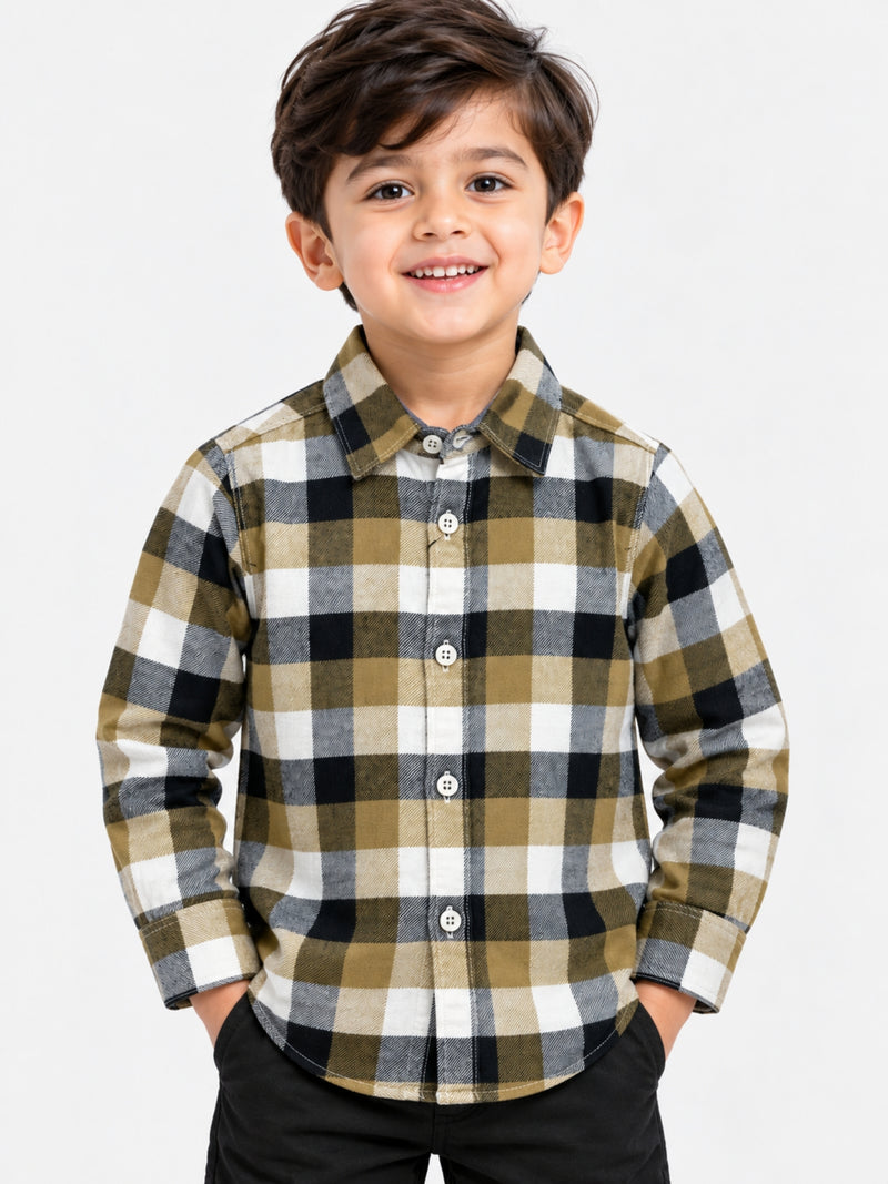Boy's Multicolor Checkered Full Sleeves Winters Casual Shirt