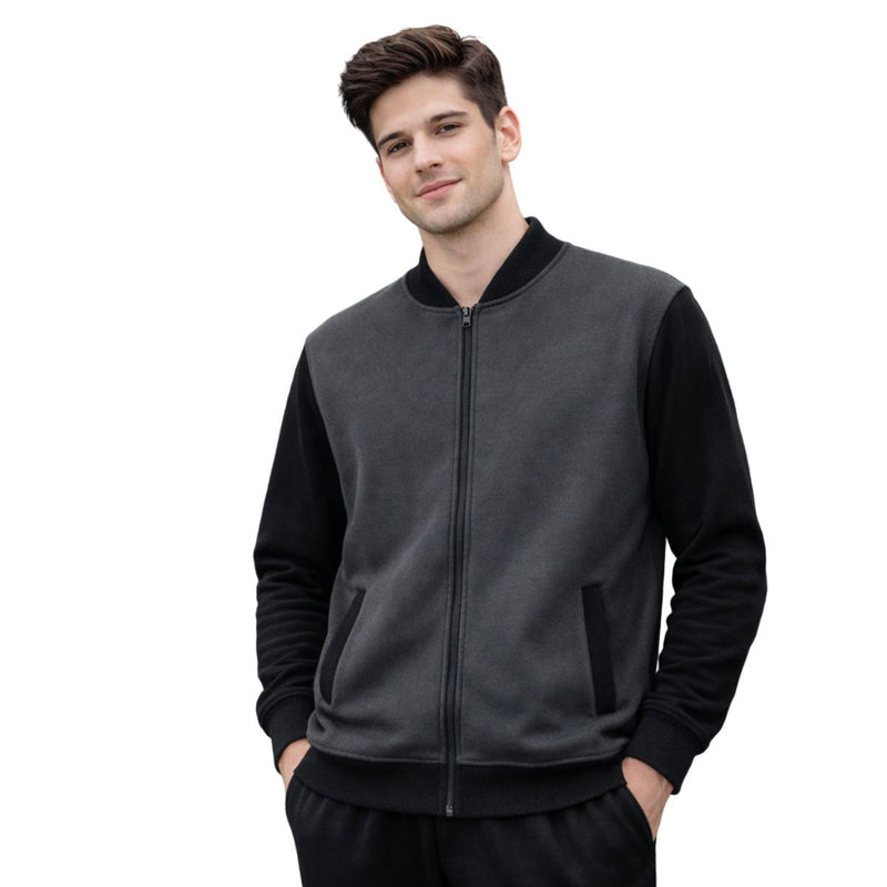 HG Contrast Sleeves Exclusive Fleece Zipper Jacket - Gunmetal Gray
