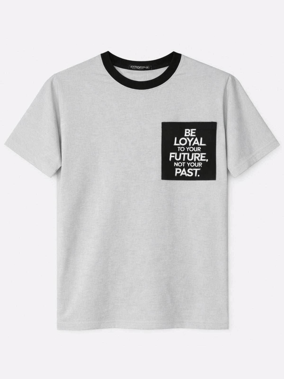 Men's Round Neck Contrast Printed Pocket Tee Shirt - Light Gray