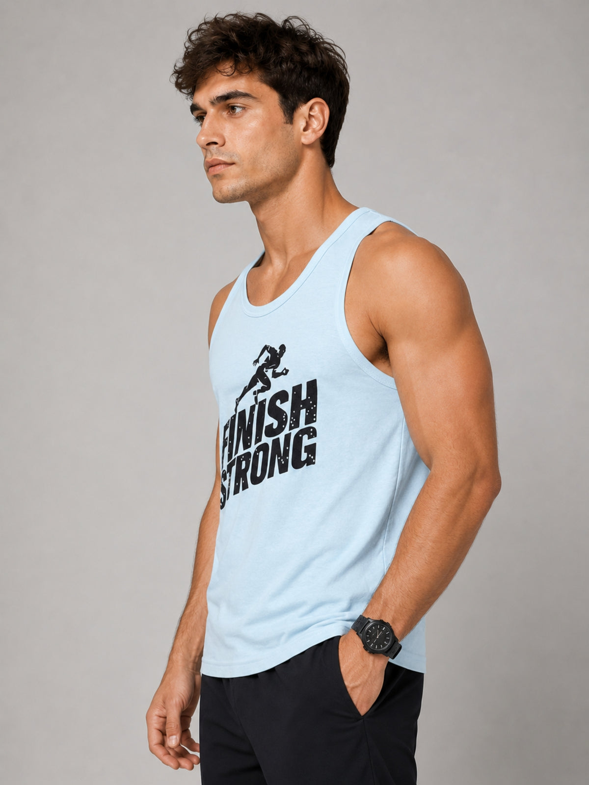 HG "Finish Strong" Printed ActiveFit Sleeveless Vest - Sky
