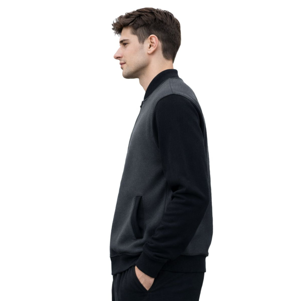 HG Contrast Sleeves Exclusive Fleece Zipper Jacket - Gunmetal Gray