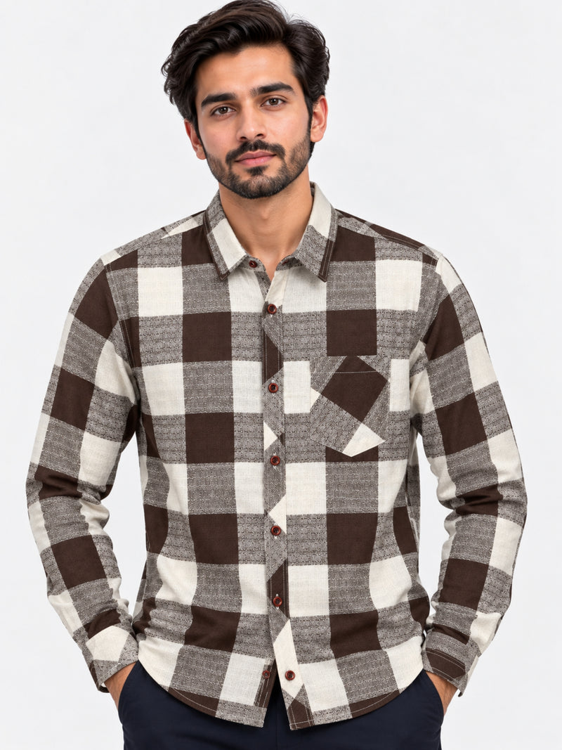 Irish Cotton Contrast Check Casual Shirt