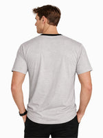 Men's Round Neck Contrast Printed Pocket Tee Shirt - Light Gray