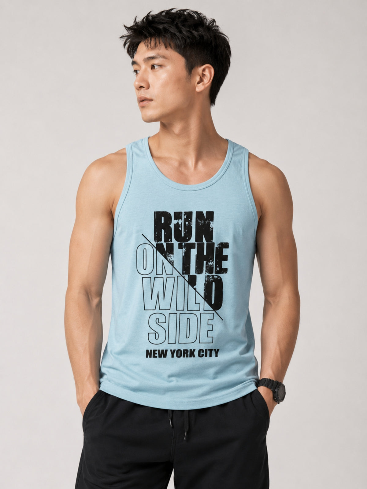 Men Graphic Printed ActiveFit Sleeveless Vest - Sky Gray