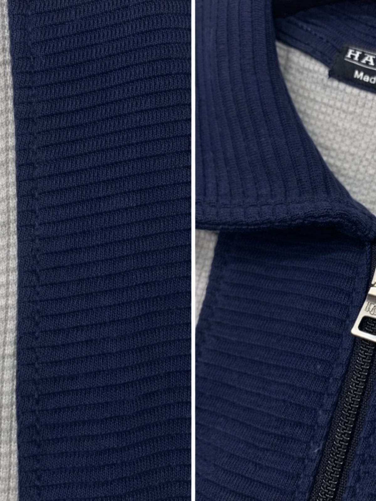 Men’s Premium Thermal Knit Half-Zip Polo Shirt – Gray & Navy