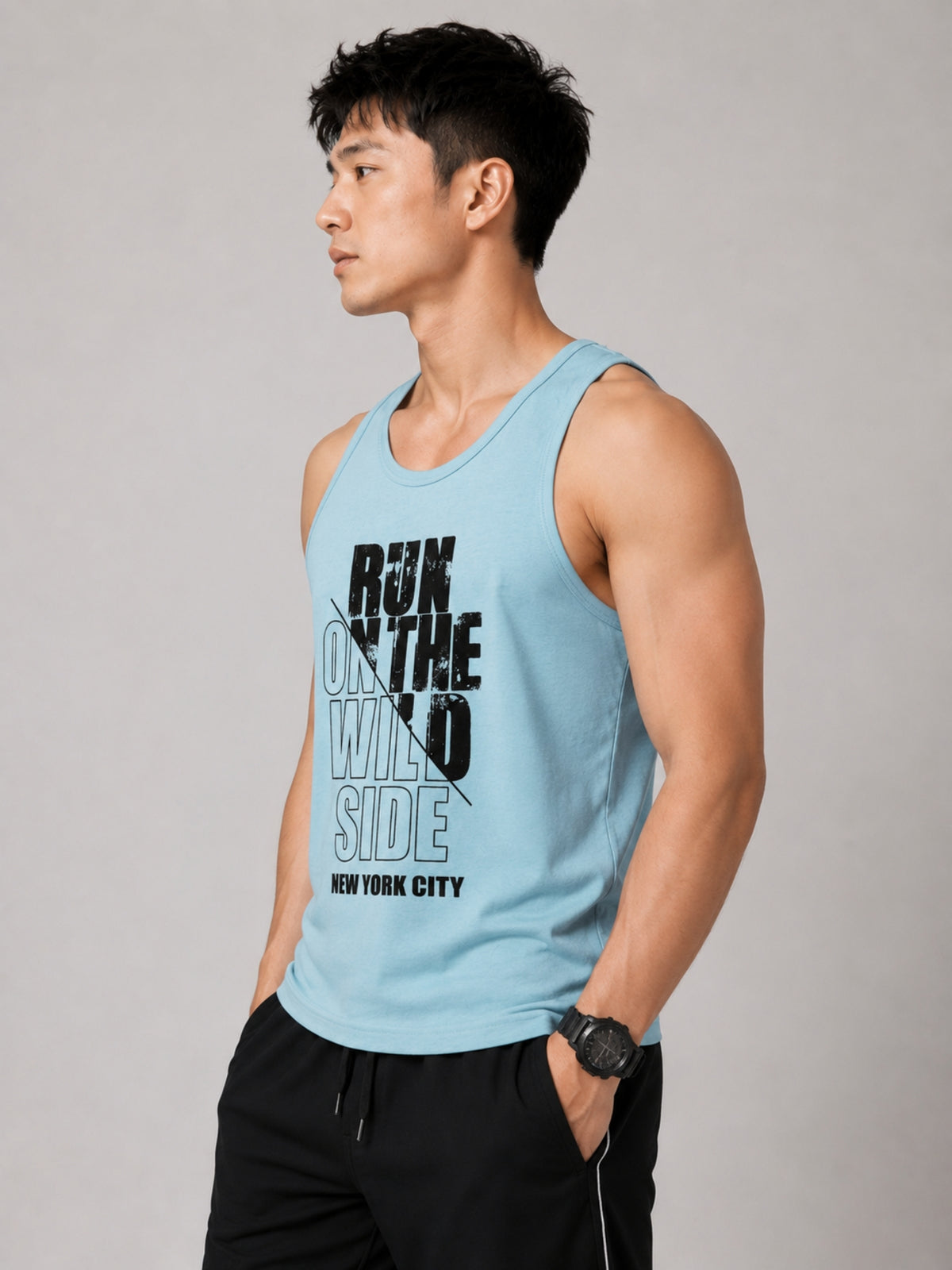 Men Graphic Printed ActiveFit Sleeveless Vest - Sky Gray