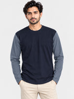 Contrast Full Sleeve Tee Shirt - Navy