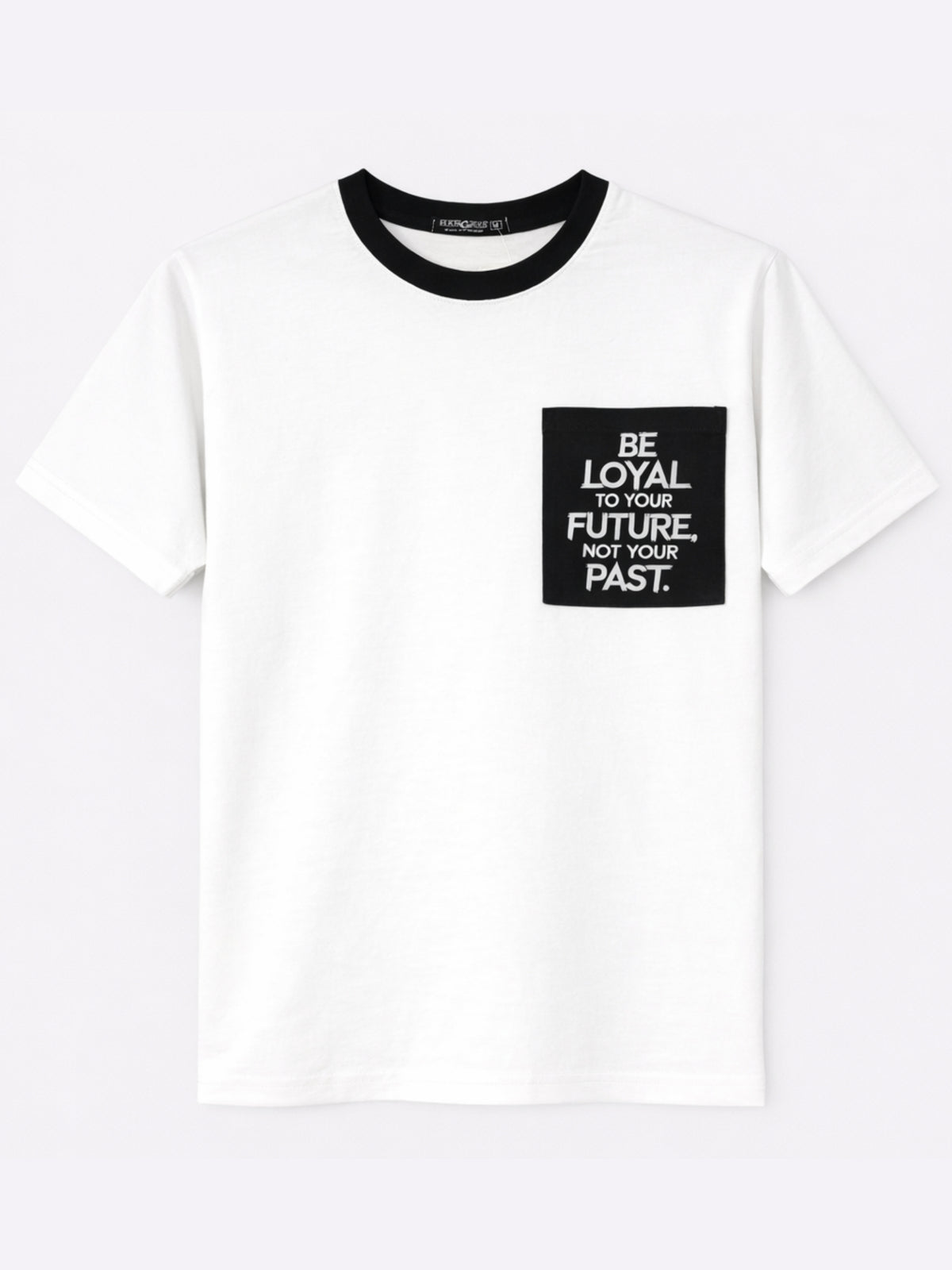 Men's Round Neck Contrast Printed Pocket Tee Shirt - White