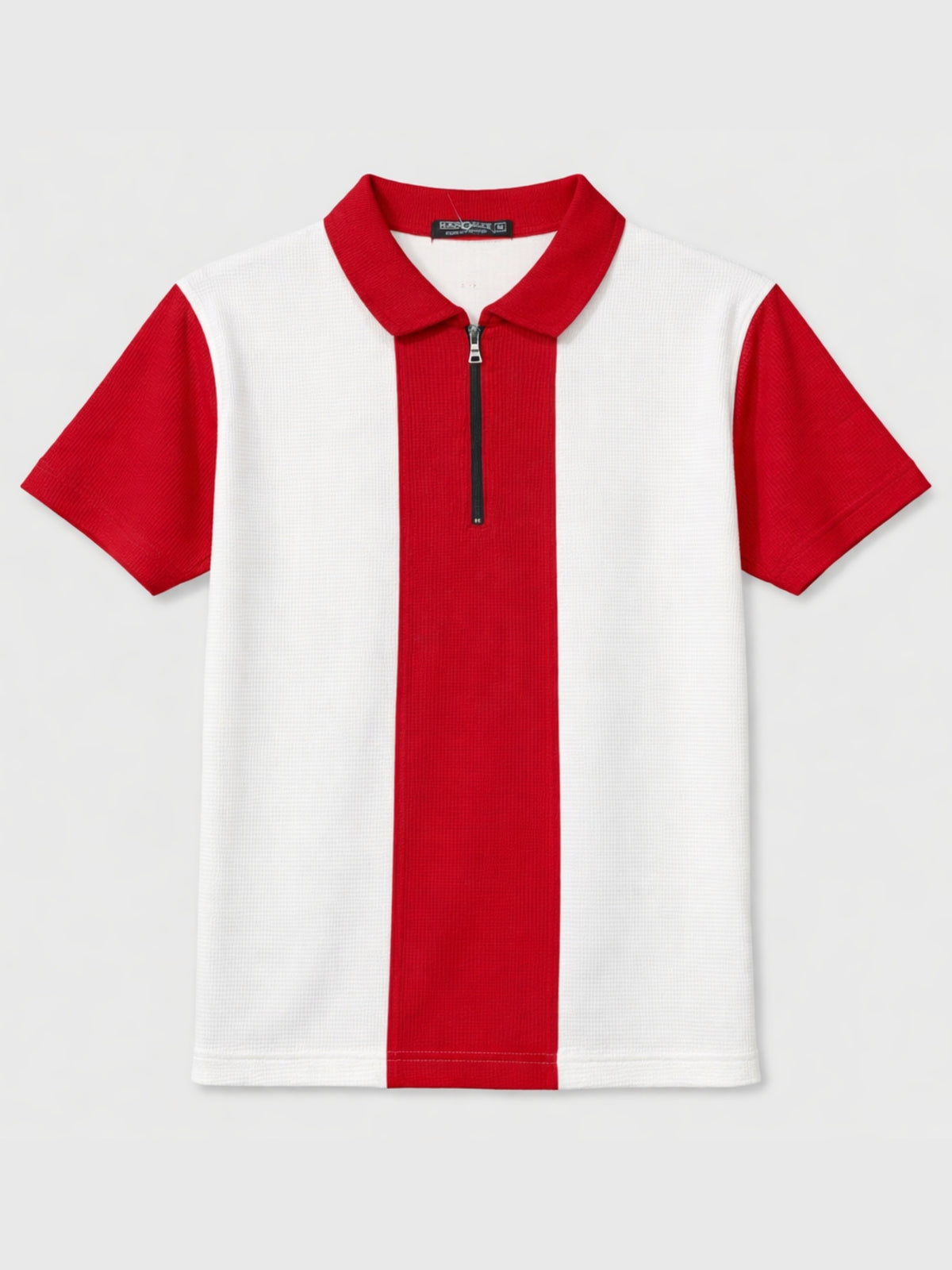 Men’s Premium Thermal Knit Half-Zip Polo Shirt – White & Red