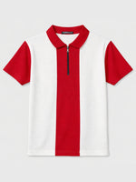 Men’s Premium Thermal Knit Half-Zip Polo Shirt – White & Red
