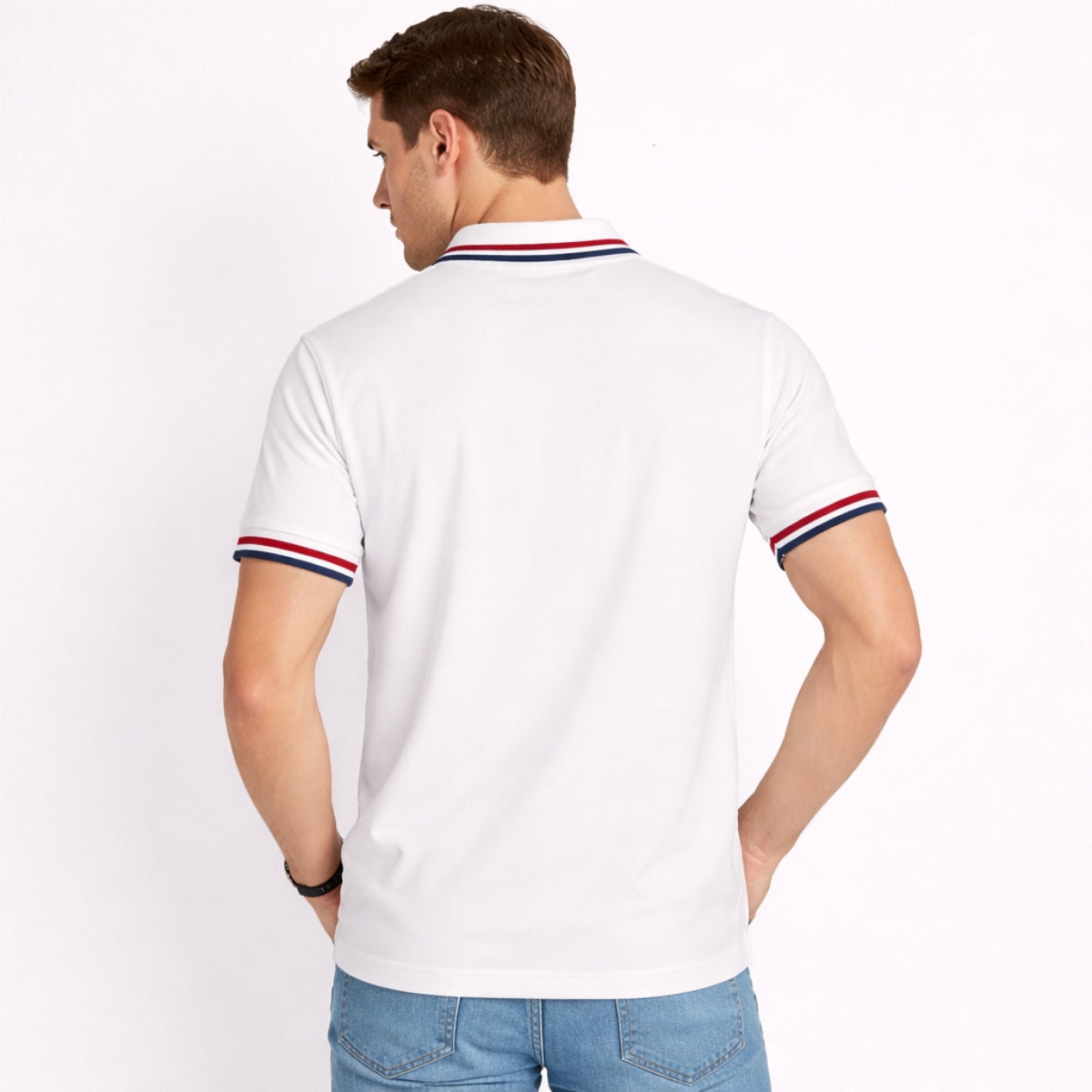 Men’s Modern Luxe Panel Half Zip Polo Shirt - Blue & White