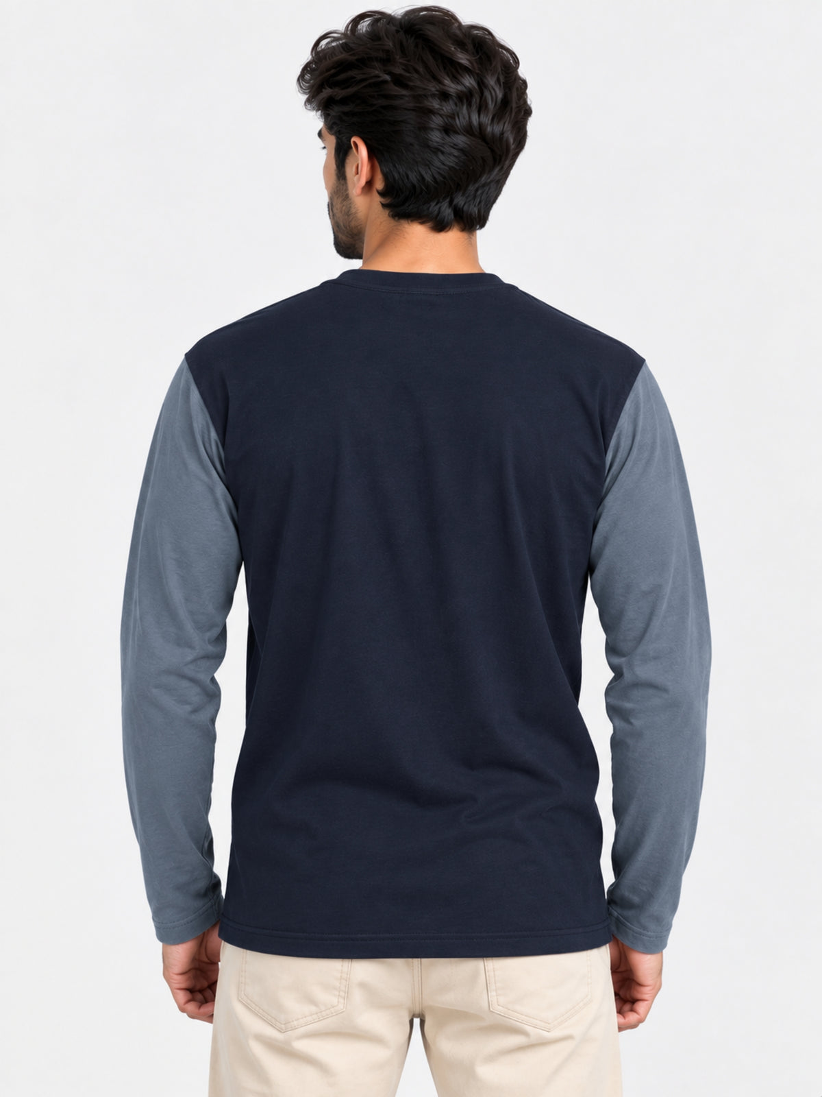 Contrast Full Sleeve Tee Shirt - Navy