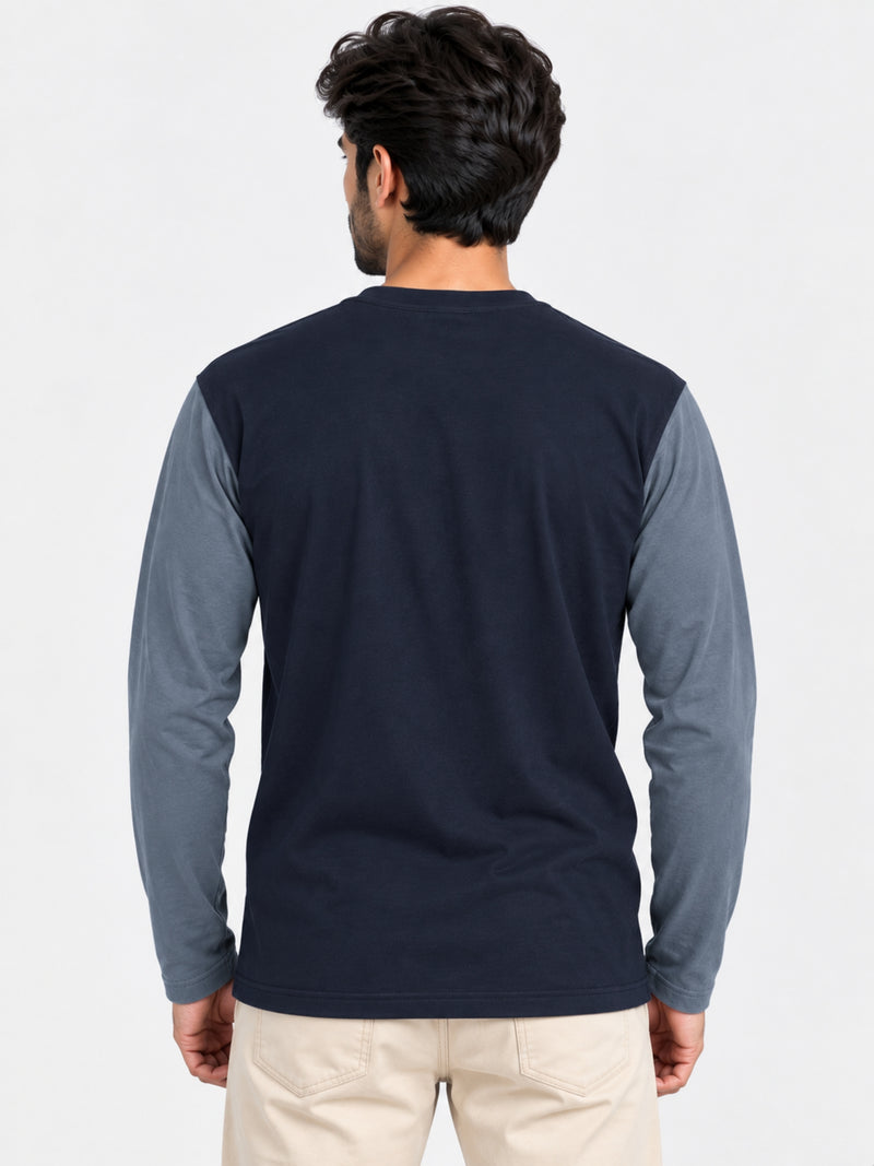 Contrast Full Sleeve Tee Shirt - Navy
