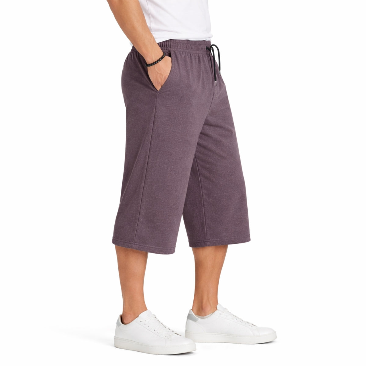 Men's Basic Summer Essential 3 Quarter Shorts - Purple Brown