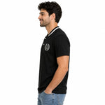 Men’s Signature Embroidered Contrast Neck Henley T-Shirt – Black