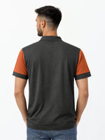 Men's Signature Emb Luxury Panel Polo - Rust & Dark Gray