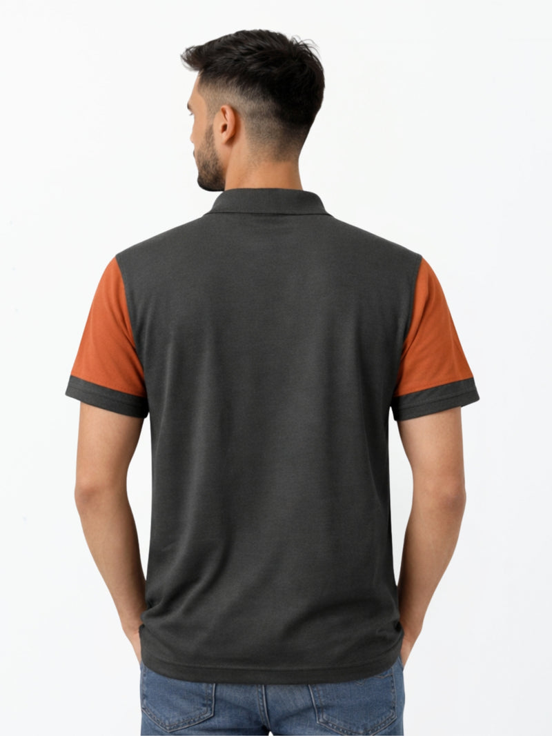 Men's Signature Emb Luxury Panel Polo - Rust & Dark Gray