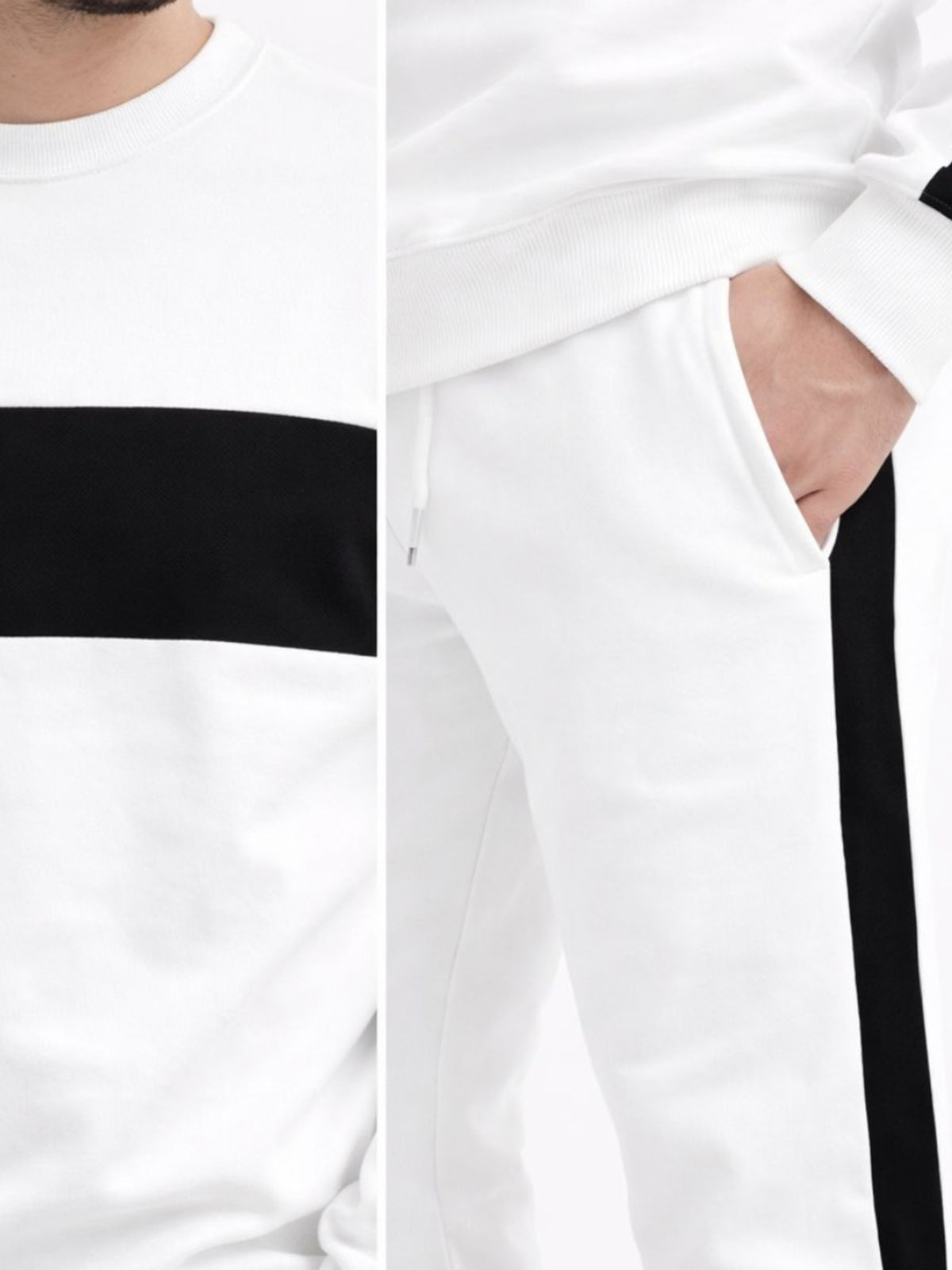 Men's Contrast Panel Terry Co-Ord Set – White & Black