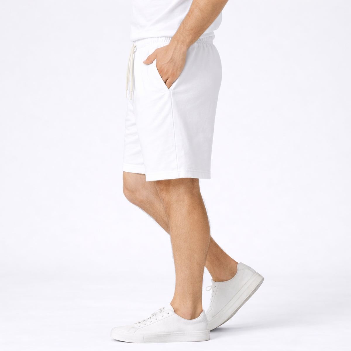Men's Classic Casual Terry Two Quarter Shorts - White